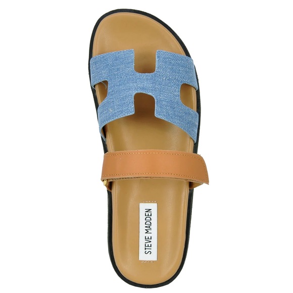 Steve Madden mayven Denim and Tan Sandals. Size 8.5 NWT - Picture 2 of 4